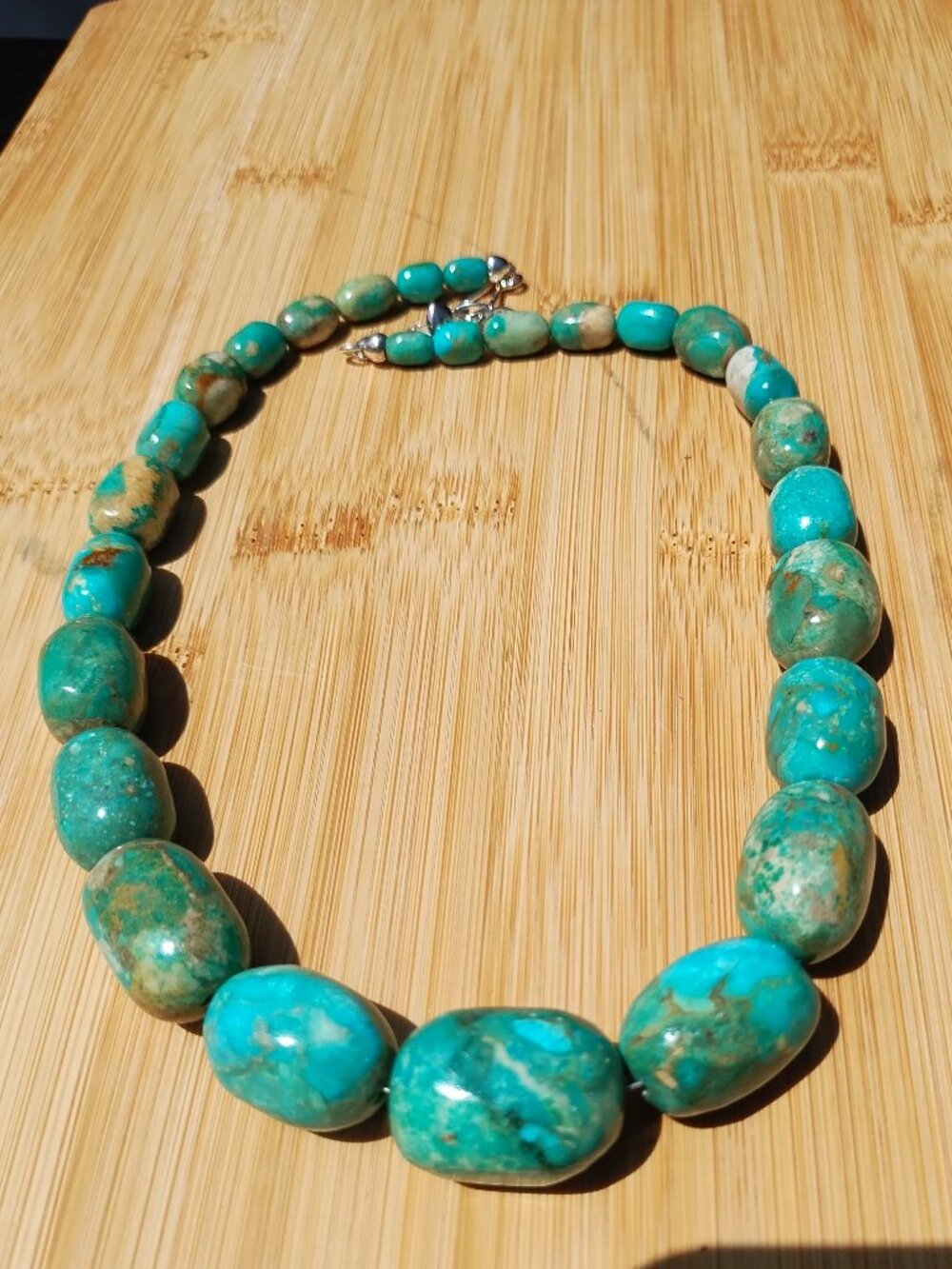 Jay King Blue green Turquoise nugget necklace 925 Sterling Silver chunky